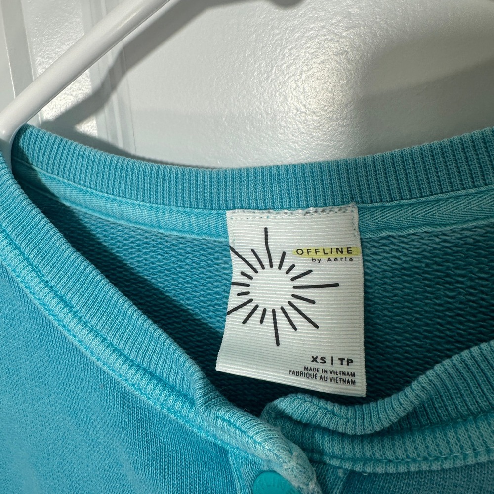 OFFLINE by Aerie Sweatshirt Throwback Snap Fleece XS Blue Henley Got Water Crop - Picture 3 of 6